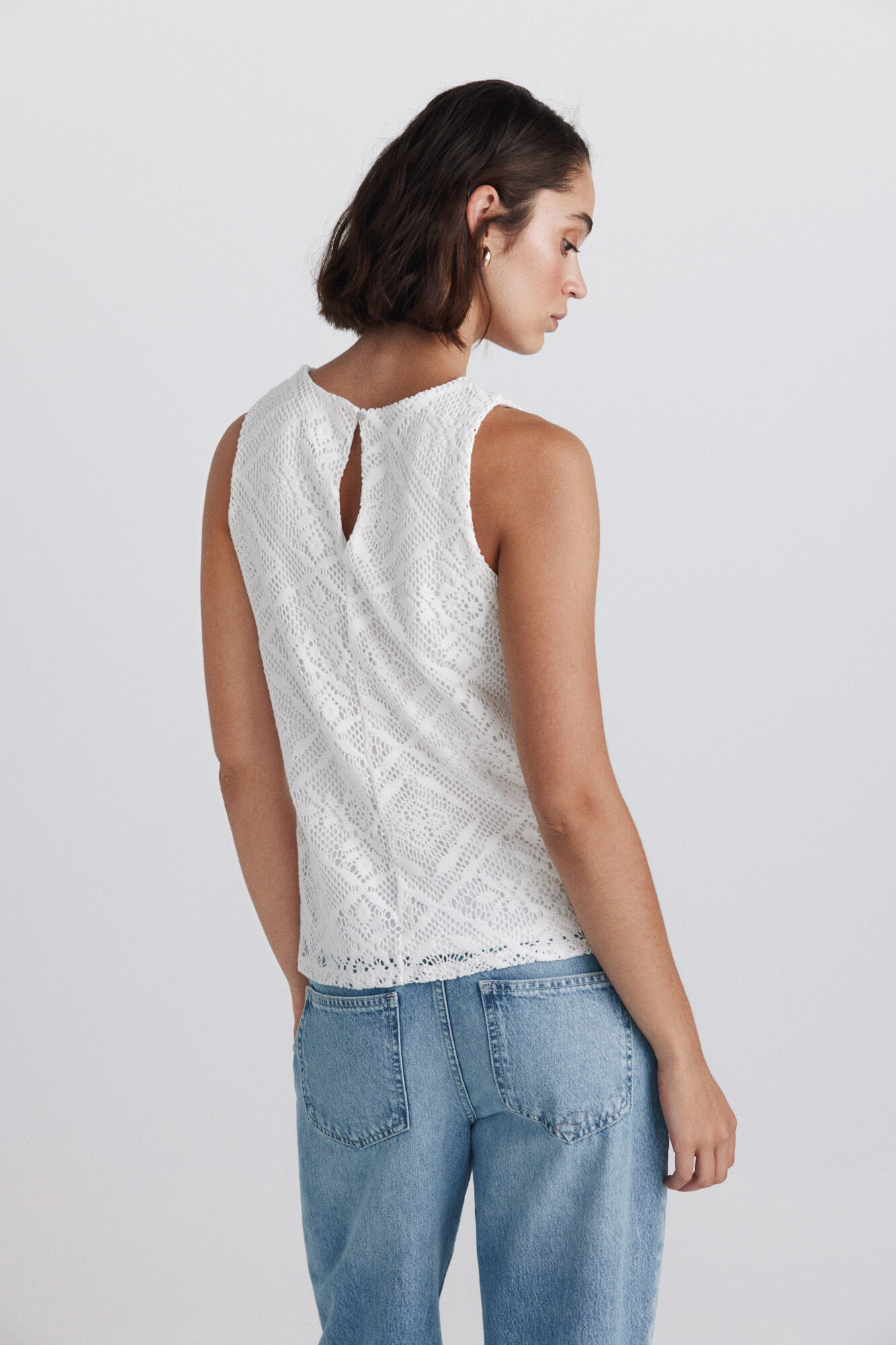 Springfield Playera sin mangas de crochet blanco