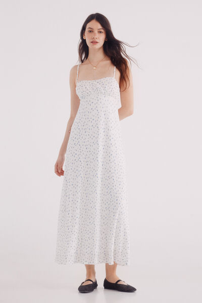 Springfield Vestido midi escote frunces estampado estampado