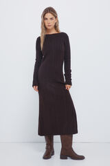 Springfield Vestido midi de tejido pointelle café