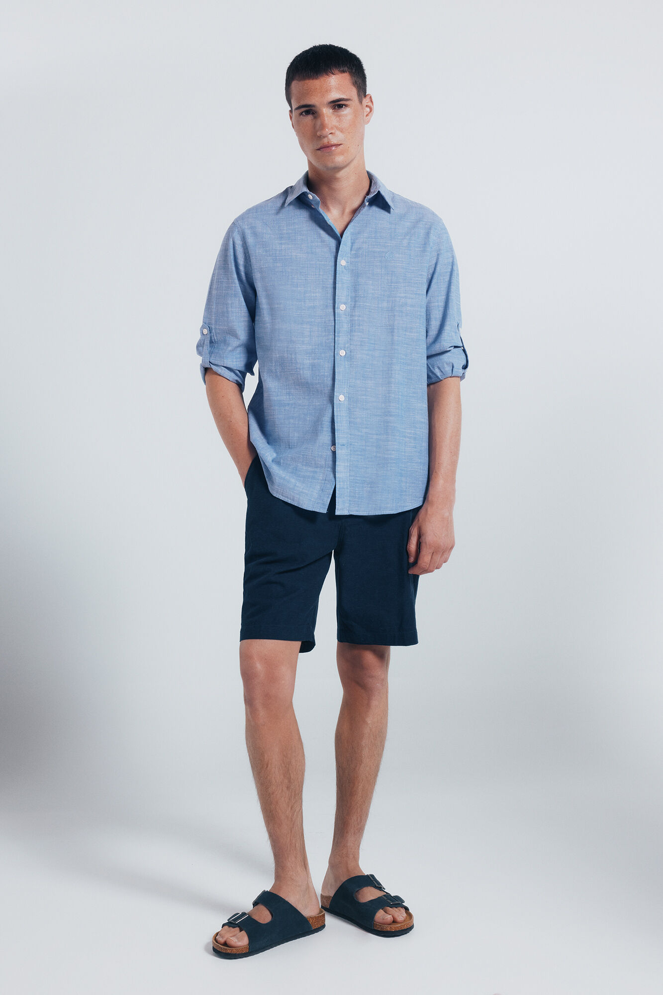 Springfield Camisa algod&oacute;n slub azul