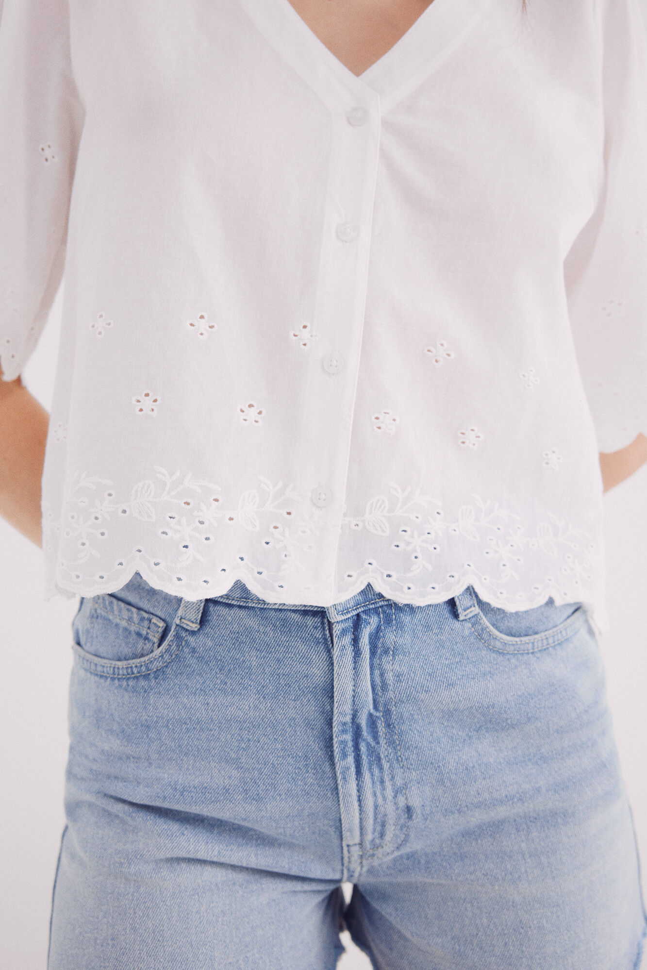 Springfield Blusa bordados algod&oacute;n natural