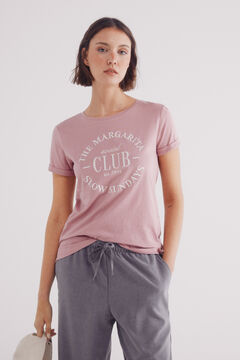 Springfield Playera rayas texto rosa
