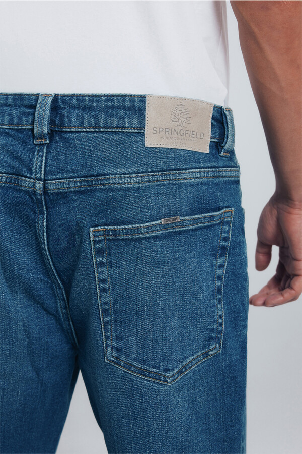 Springfield Jeans rectos teñidos con lavado oscuro turquesa