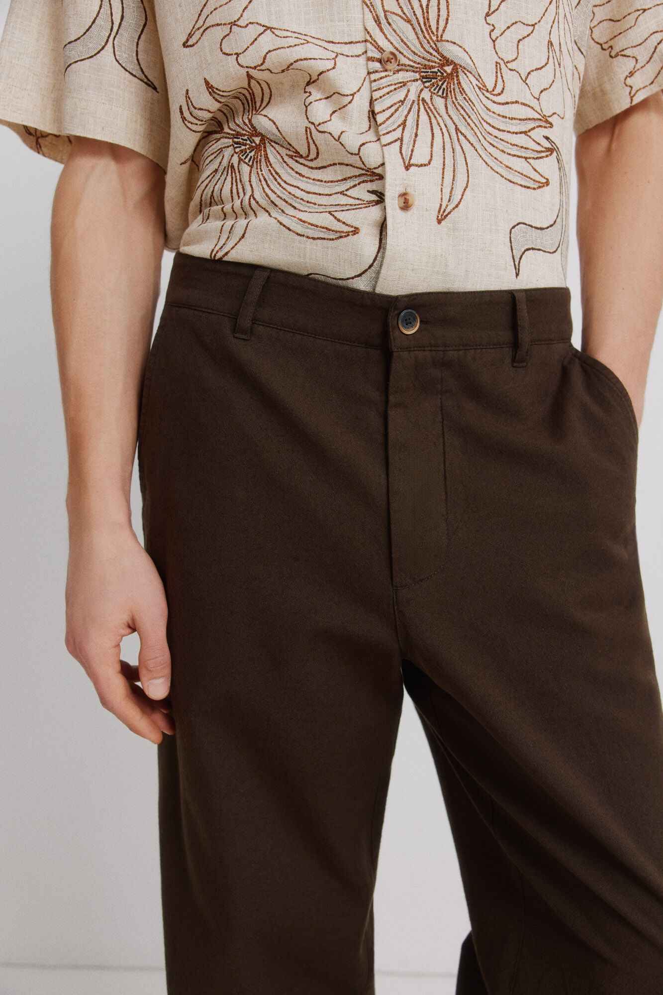 Springfield Pantal&oacute;n recto de lino estampado