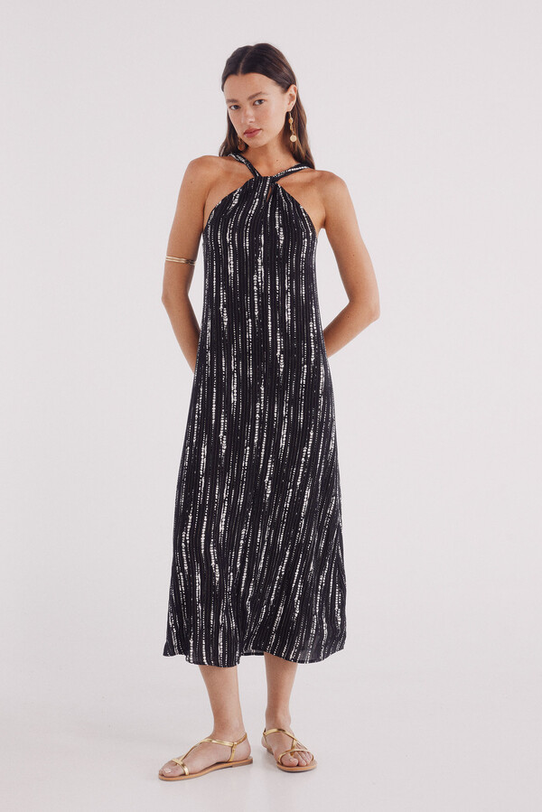 Springfield Vestido midi escote halter lúrex negro