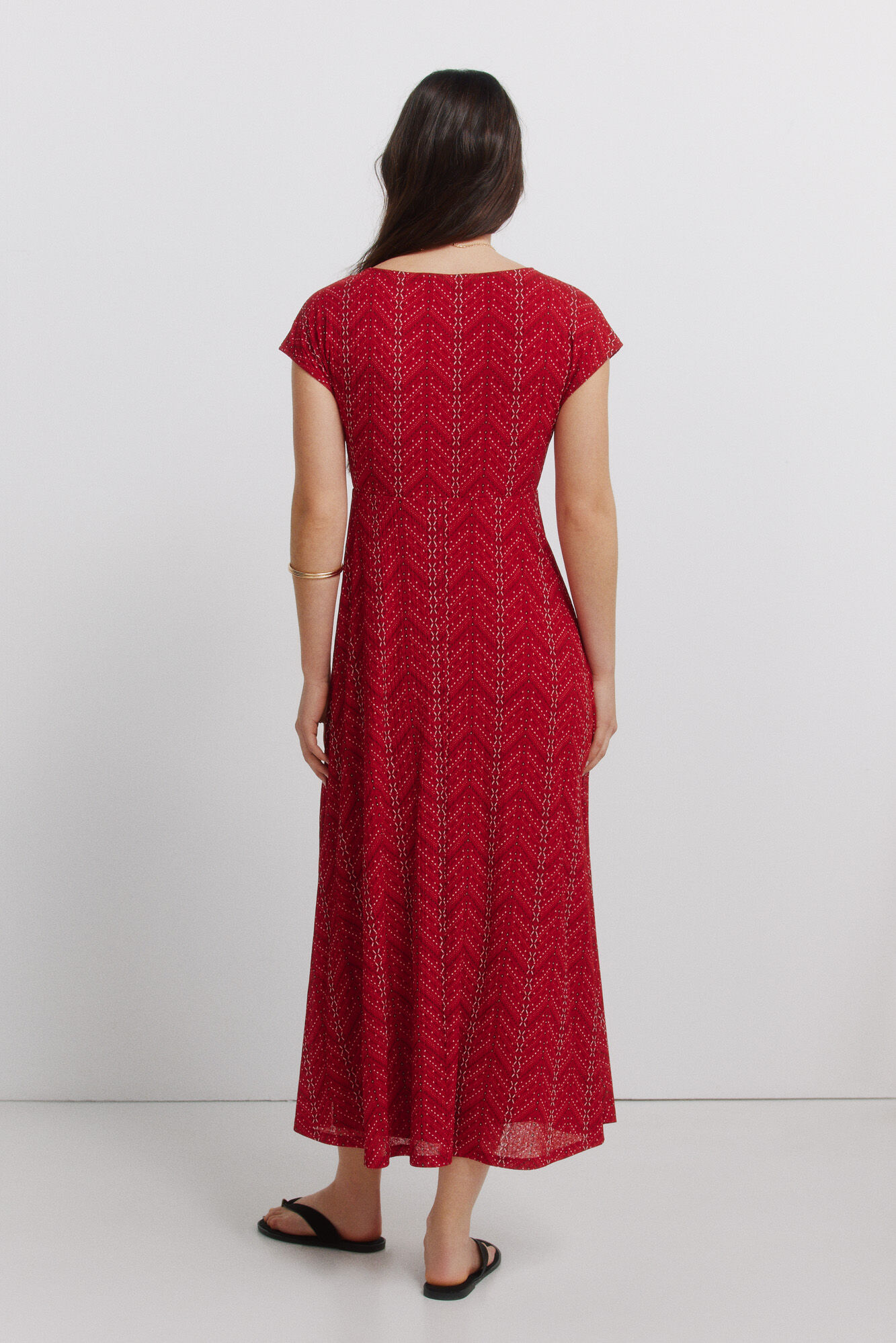 Springfield Vestido midi con frunces y lazo rojo