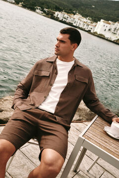 Springfield Sobrecamisa lino viscosa café