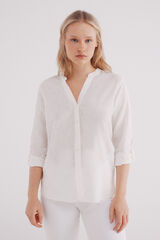Springfield Camisa cuello mao algodón lino café