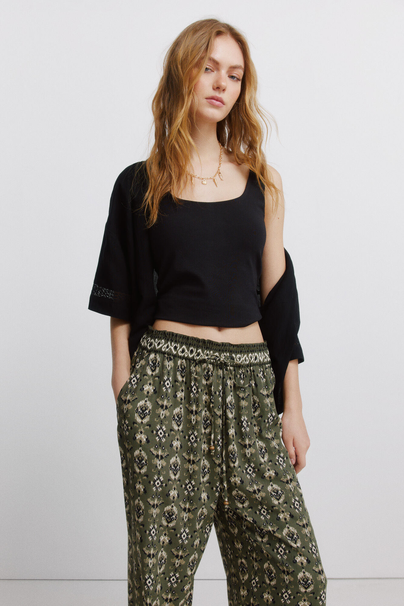 Springfield Pantal&oacute;n estampado r&uacute;stico con cord&oacute;n kaki