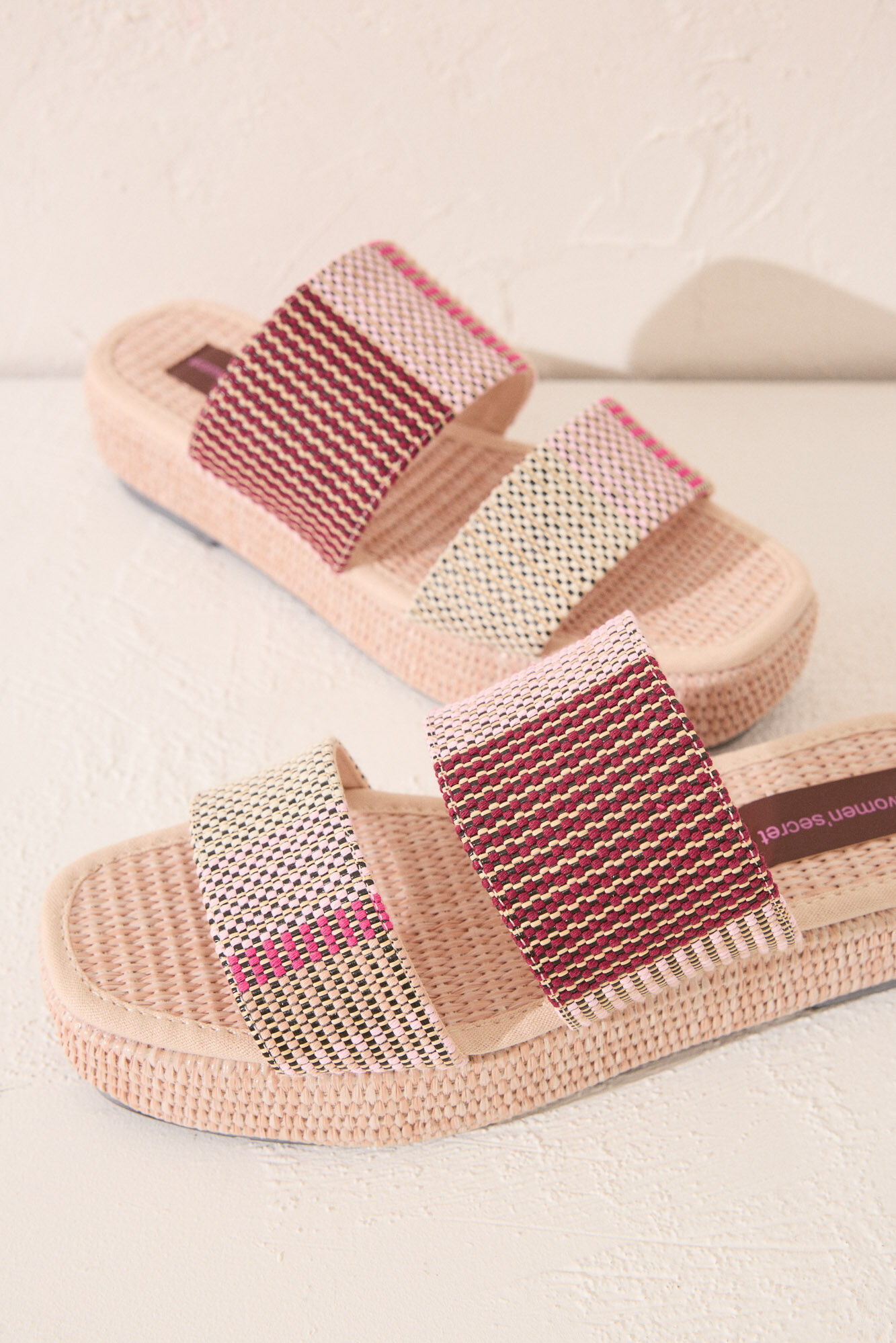 Women'secret Chanclas de plataforma de rafia multicolor blanco