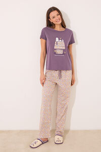 Womensecret Pijama manga corta 100% algodón estampado Snoopy morado/lila