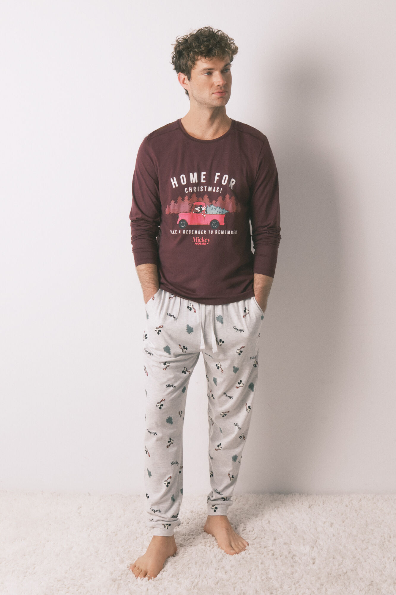 Women'secret Pijama larga de Mickey Mouse 100% algod&oacute;n para hombre