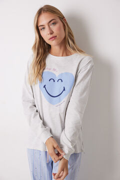 Womensecret Pijama larga 100% algodón azul corazones gris