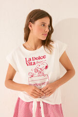Women'secret Playera de manga corta de Snoopy blanca 100 % algod&oacute;n blanco