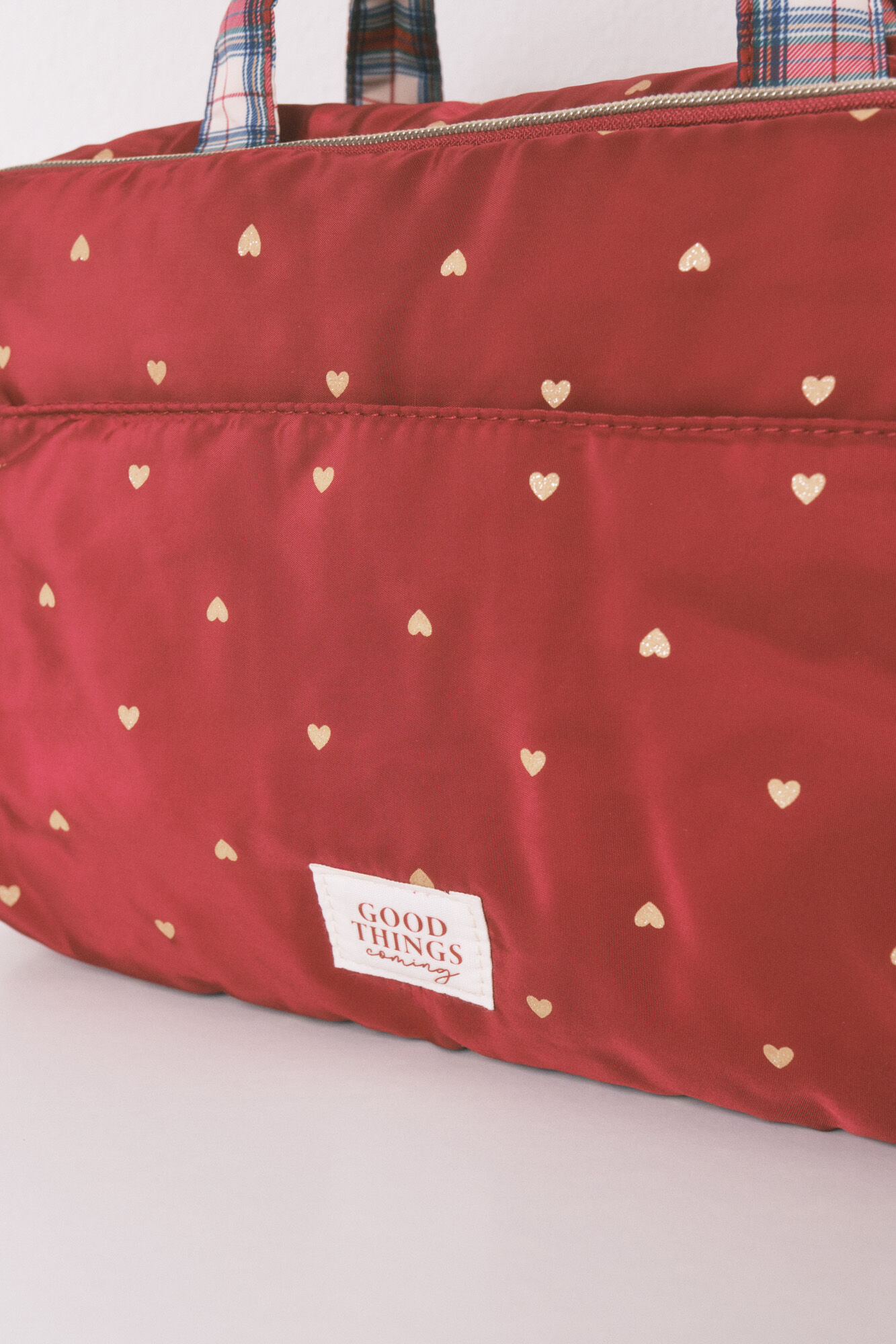 Women'secret Neceser grande de nailon rojo con estampado de corazones rojo