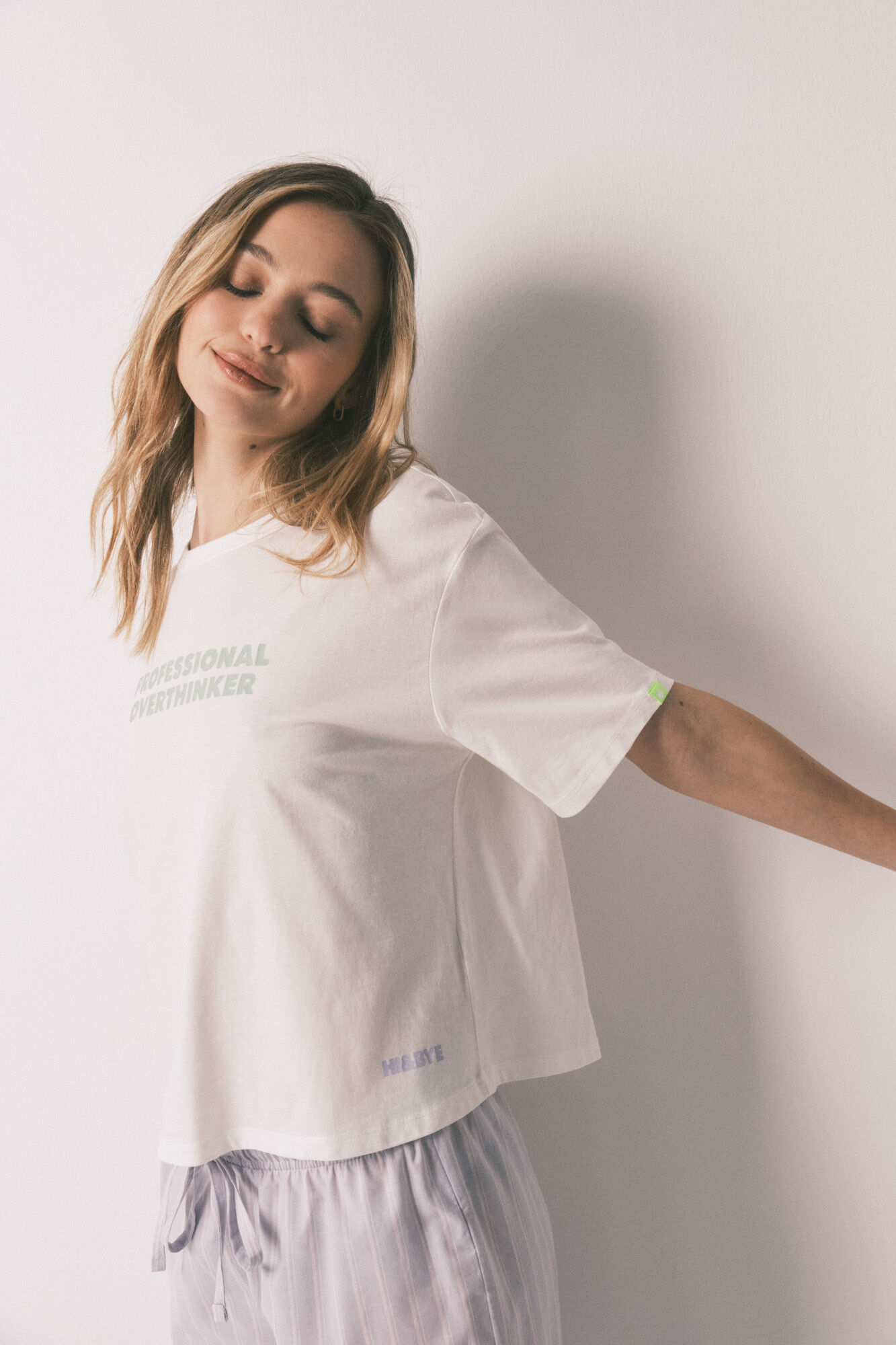 HI&BYE Pijama larga estampado de rayas 100% algod&oacute;n azul marfil