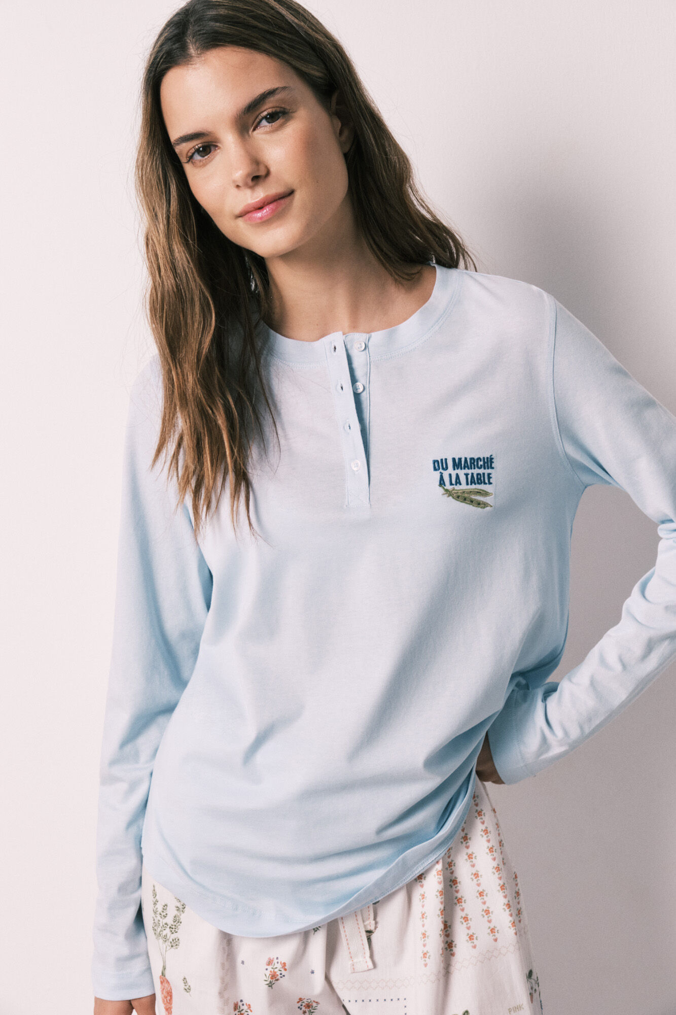 Women'secret Playera manga larga 100% algod&oacute;n azul