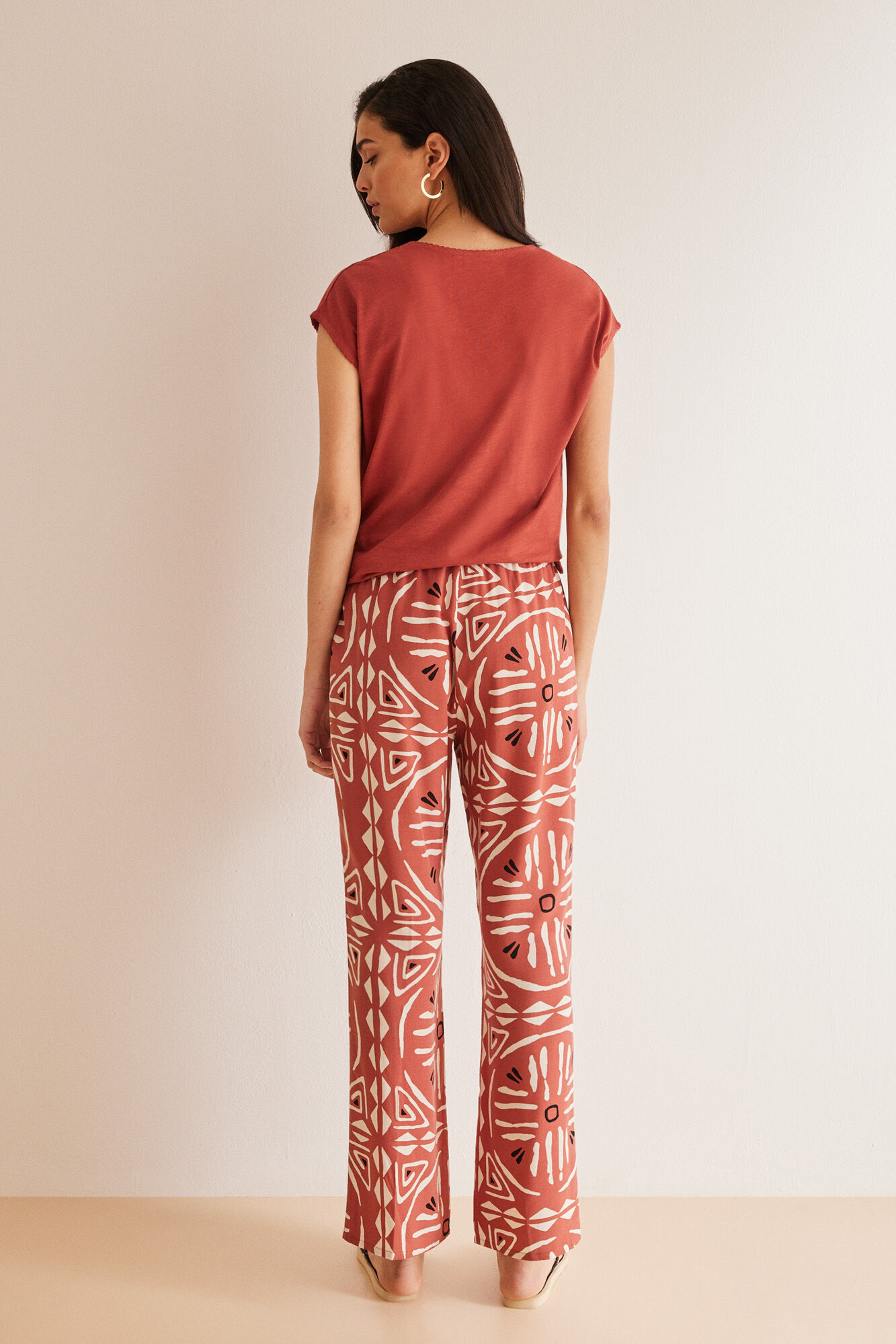 Women'secret Pantalones viscosa estampado &eacute;tnico blanco