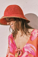 Women'secret Sombrero bucket de rafia bicolor coral