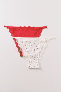 Women'secret Pack de 2 panties brasileñas en algodón rojo y estampado blanco