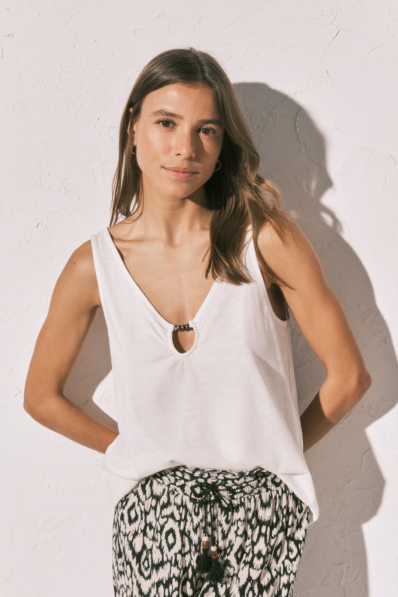 Women'secret Playera de tirantes anchos blanca