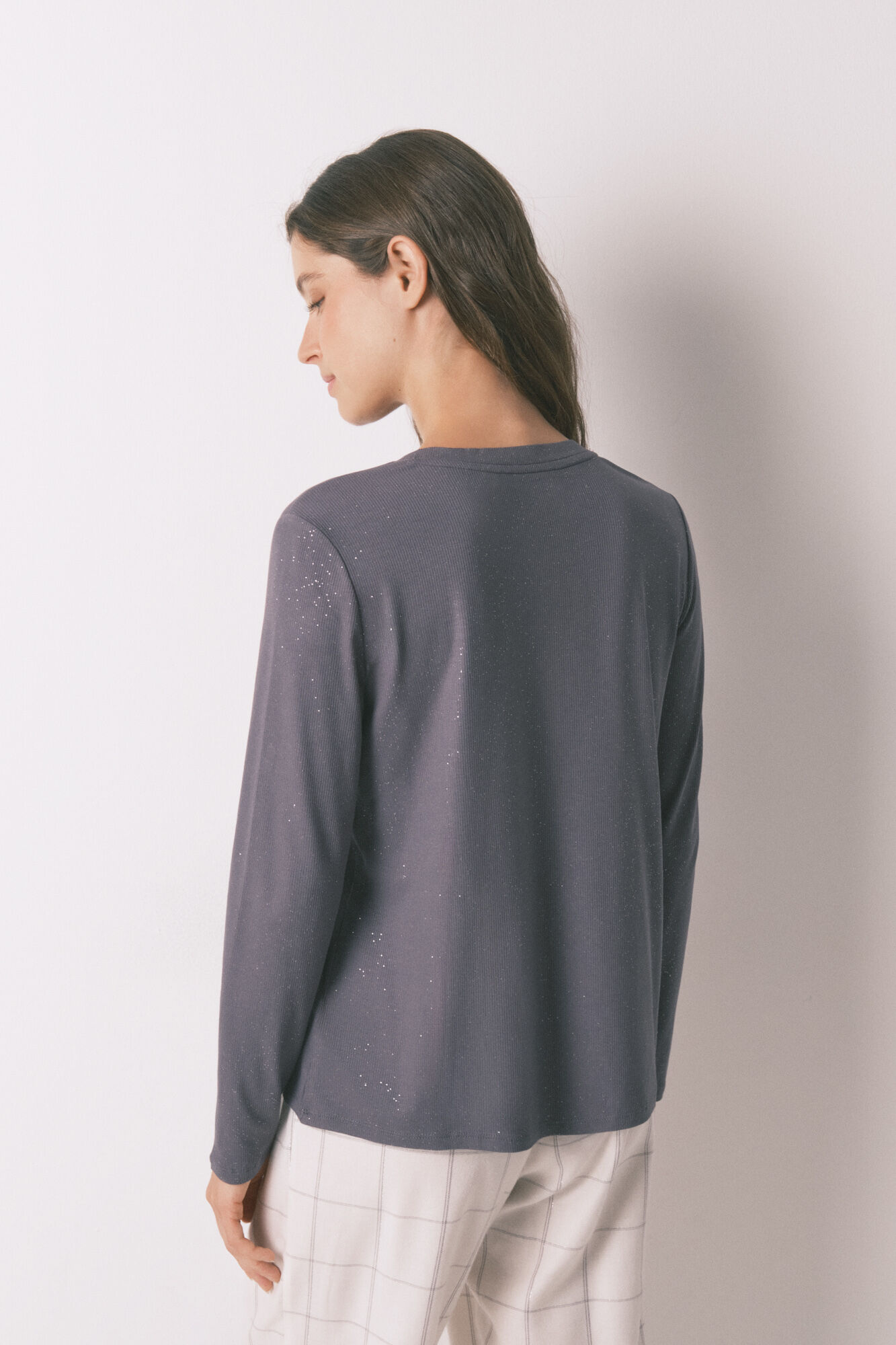 Women'secret Playera de viscosa gris brillante de manga larga gris