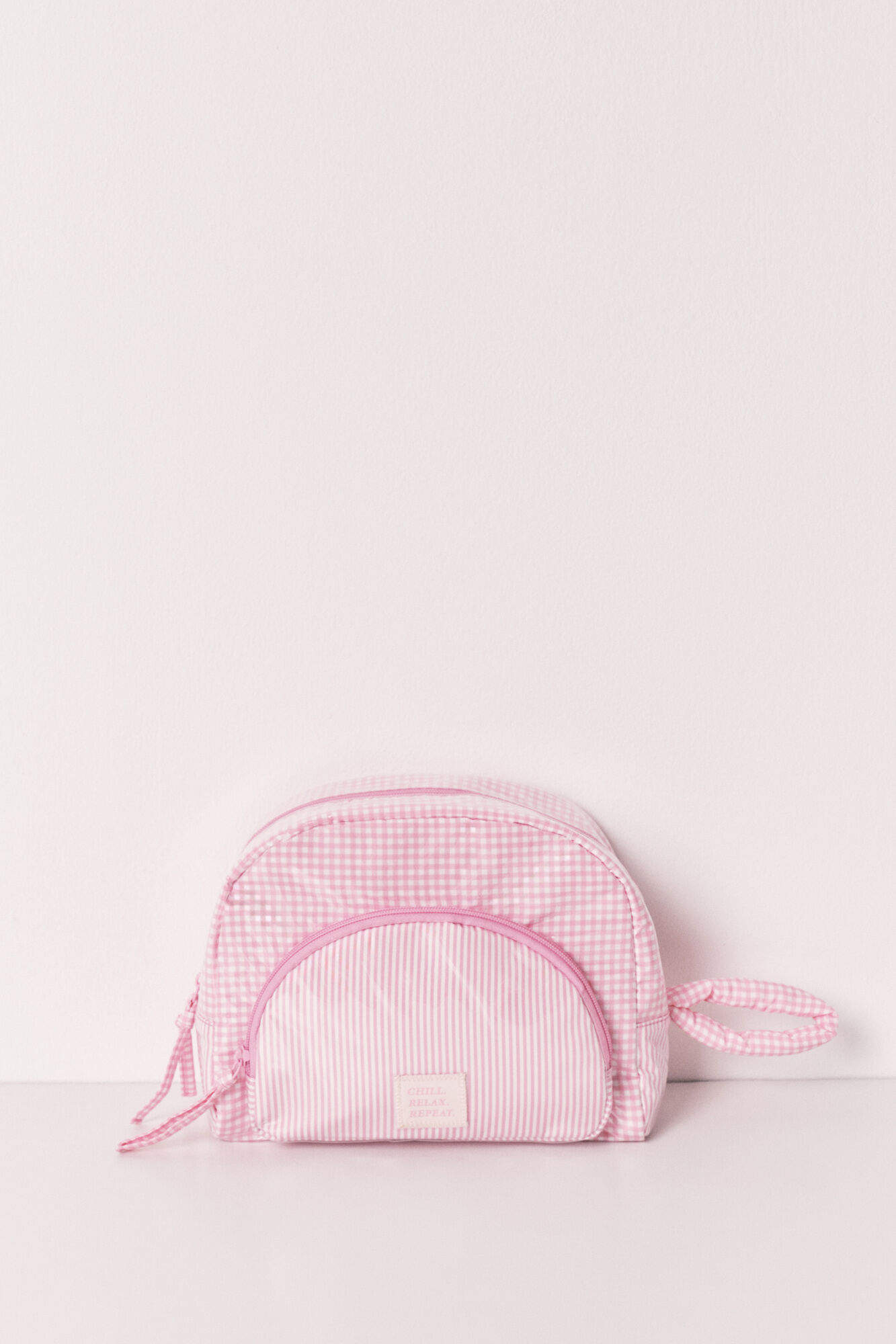 Women'secret Neceser acolchado a cuadros y rayas rosa