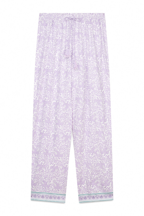 Women'secret Pantalón largo zanahoria 100% algodón lila morado/lila