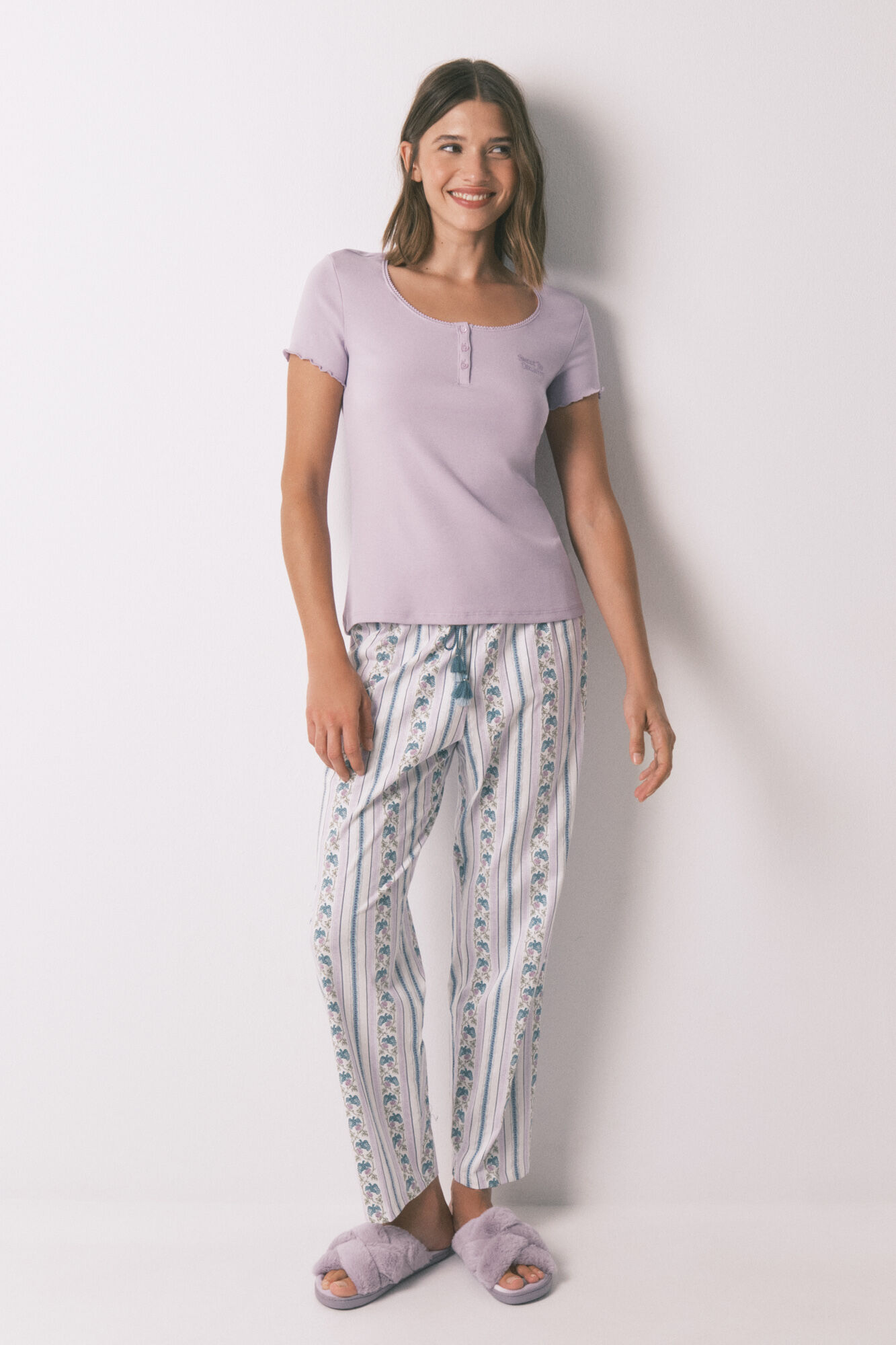 Women'secret Playera de manga corta de algod&oacute;n lila morado/lila