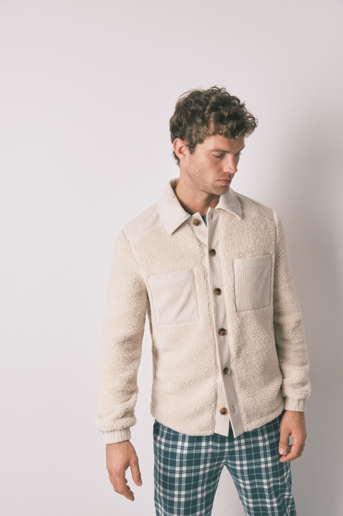 Women'secret Bata lisa midi de borrego beige  beige