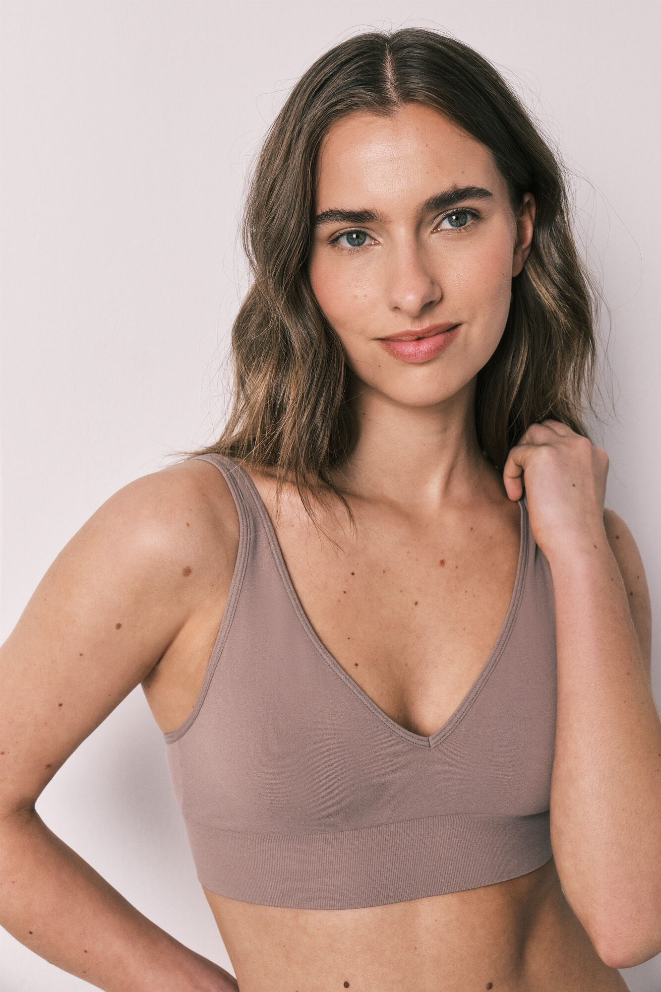 Women'secret Top triangular sin costuras caf&eacute; NATURAL