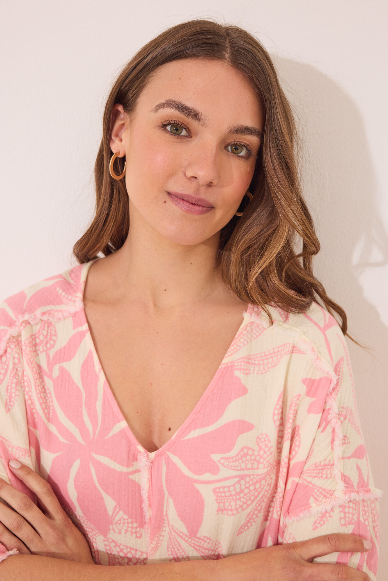 Women'secret Vestido largo de muselina 100% algod&oacute;n estampado flores rosa