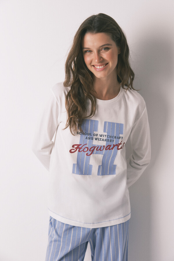 Women'secret Pijama larga de algodón a rayas de Harry Potter marfil