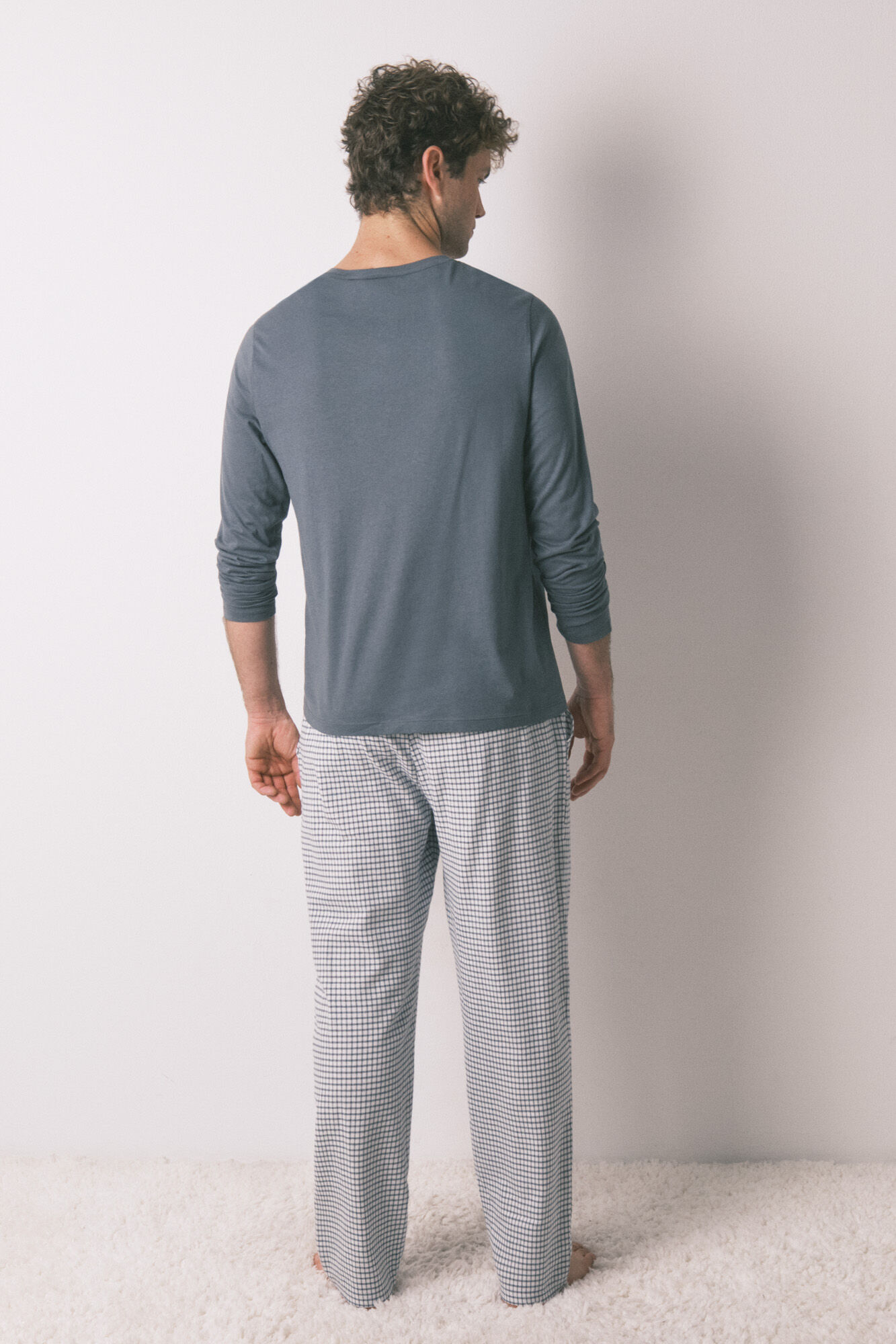 Women'secret Pijama larga de hombre, 100% algod&oacute;n, cuadros verdes verde