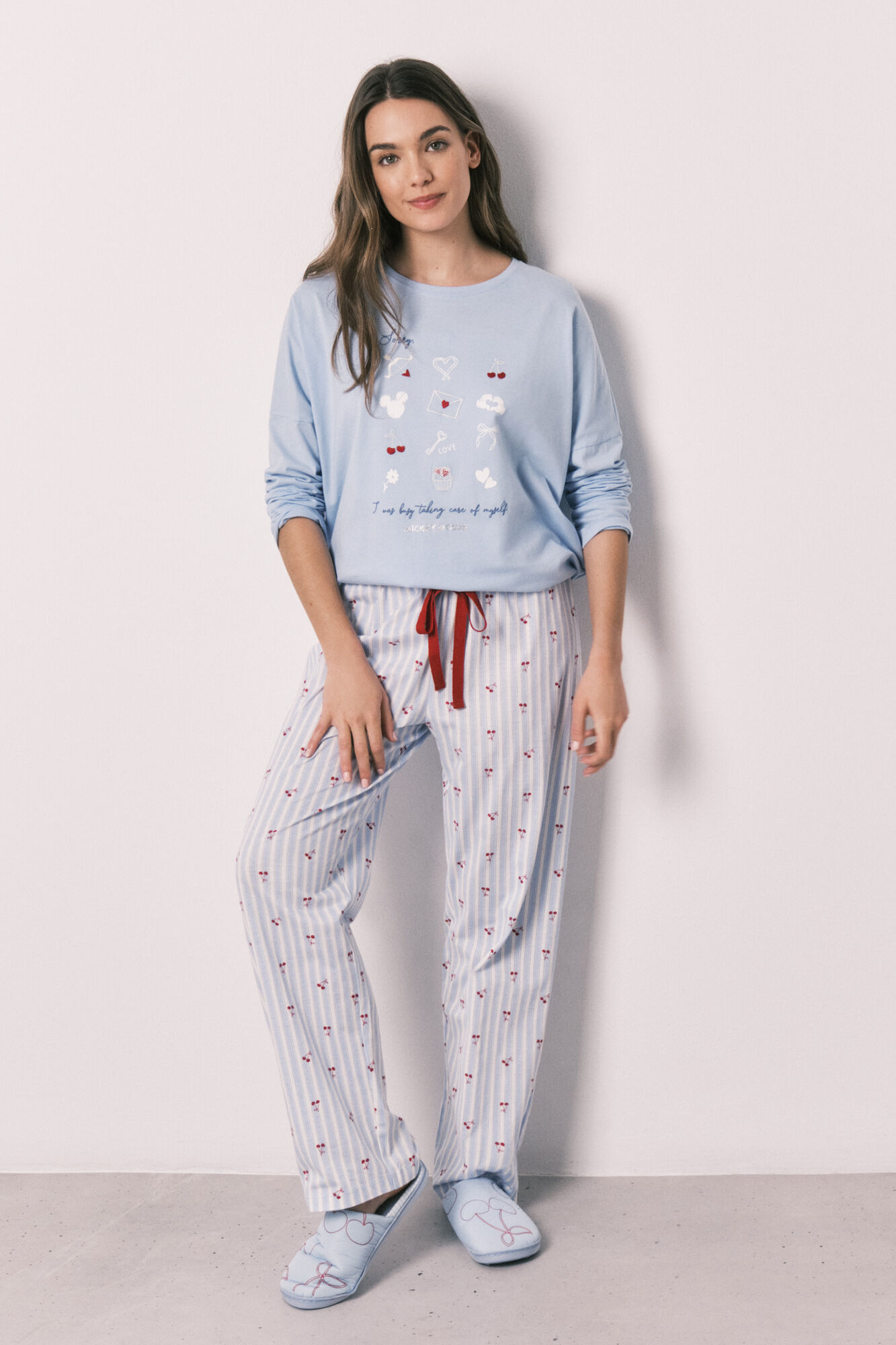 Women'secret Pijama larga de algod&oacute;n Mickey Cherry azul
