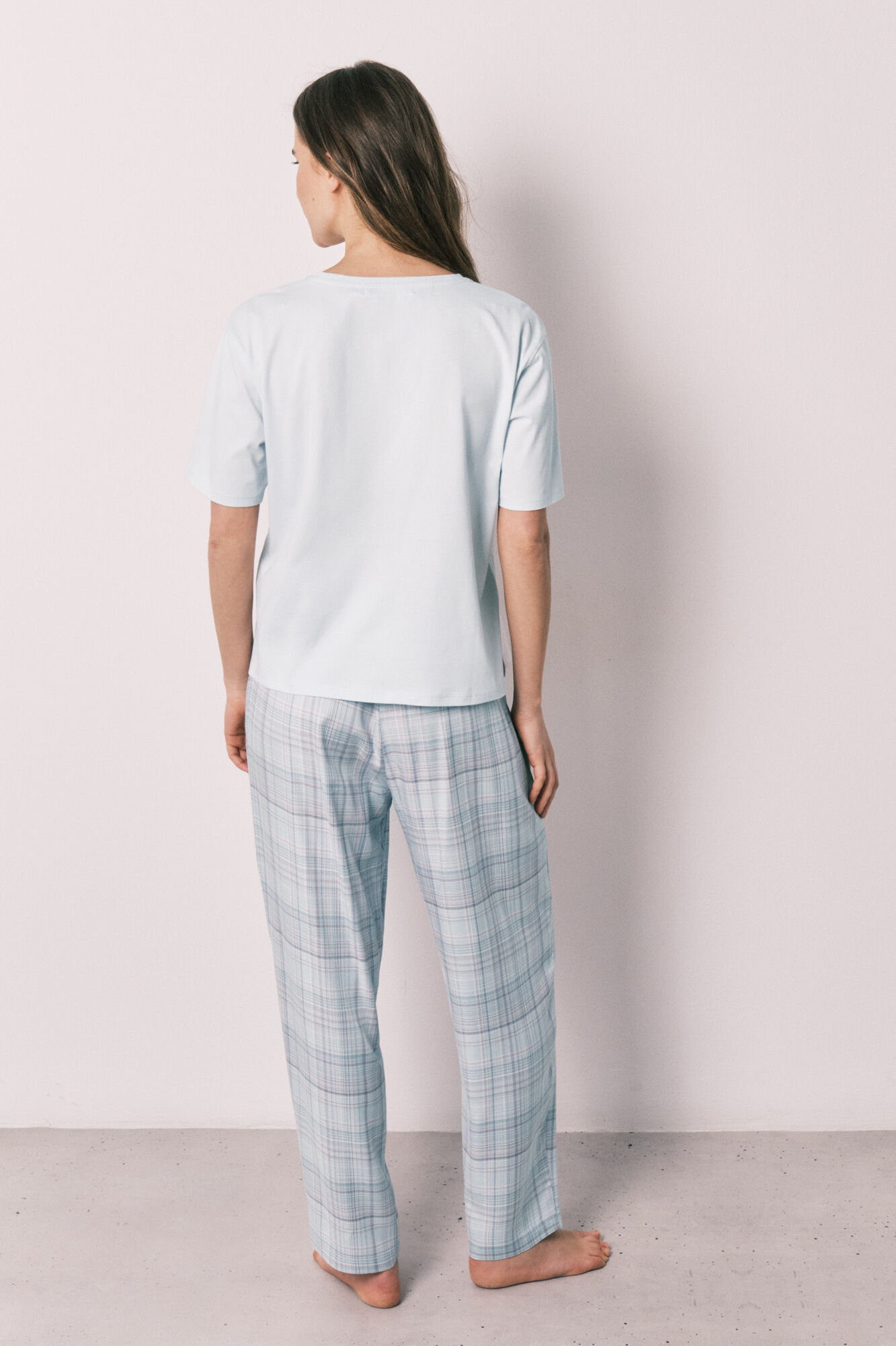 Women'secret Pijama larga azul estampado a cuadros azul