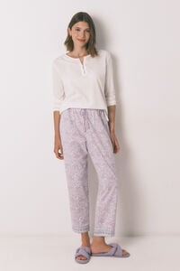 Women'secret Pantalón largo zanahoria 100% algodón lila