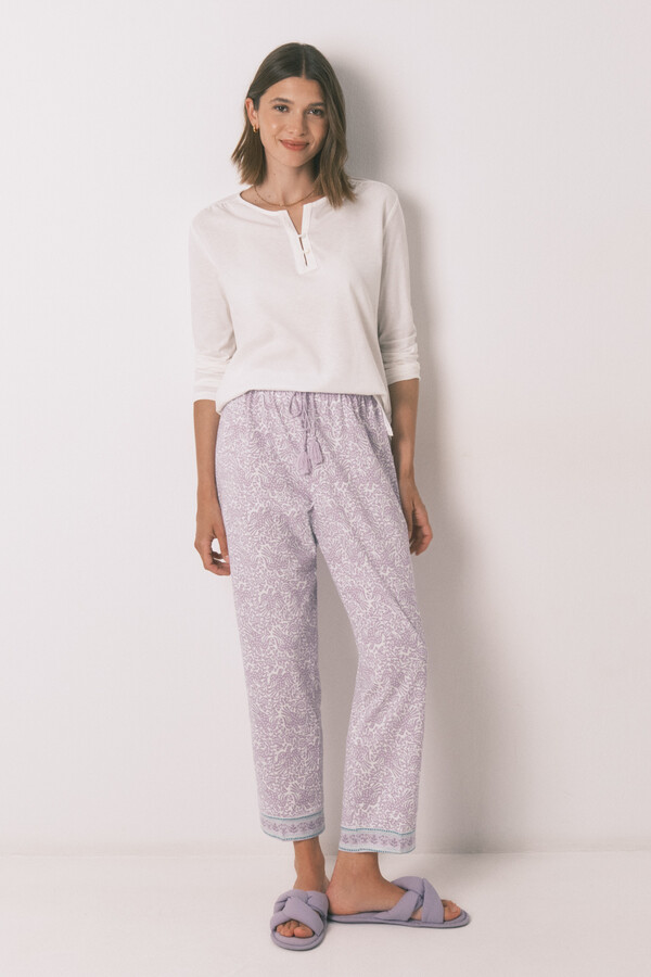 Women'secret Pantalón largo zanahoria 100% algodón lila morado/lila