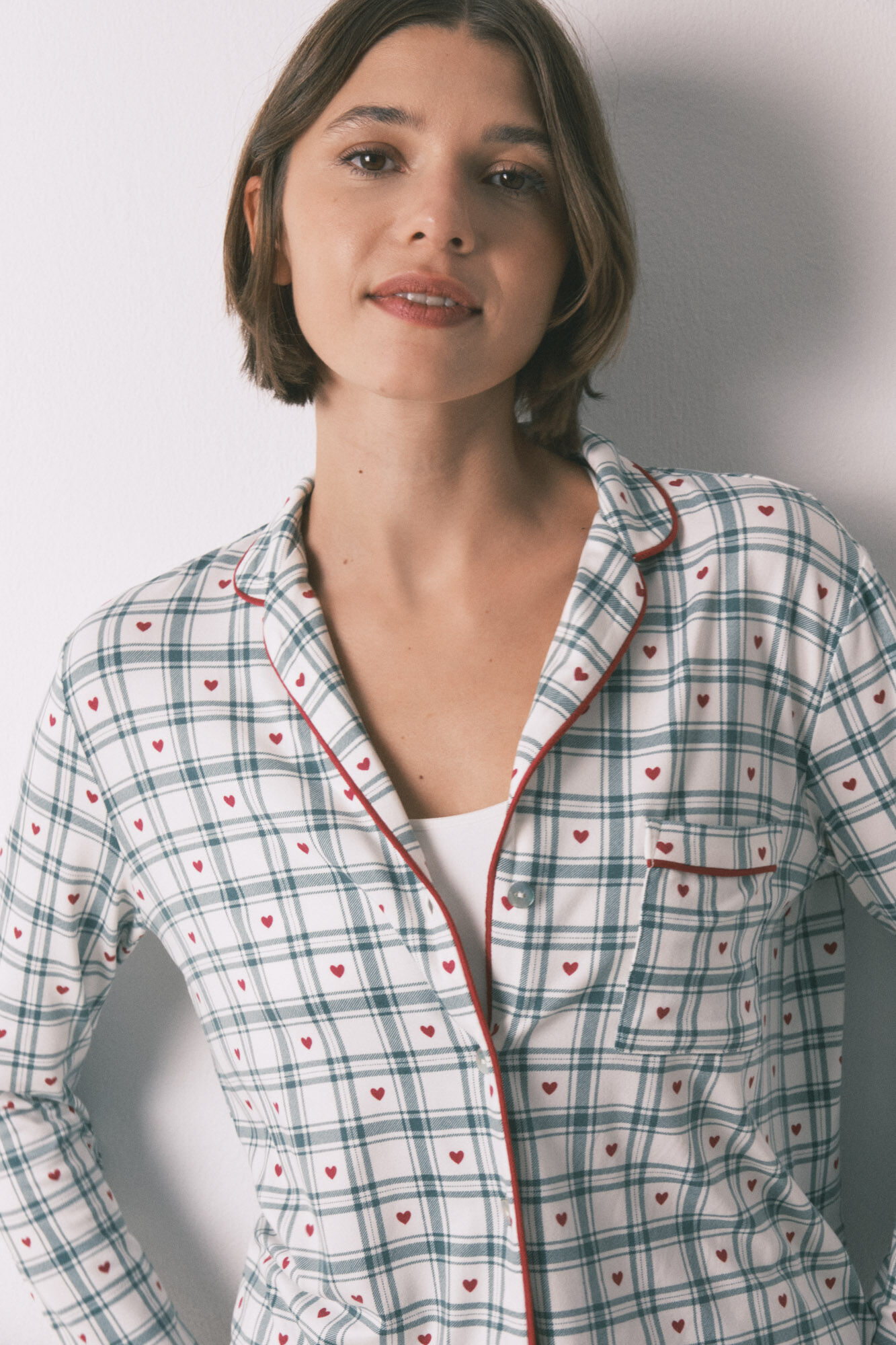 Women'secret Pijama camisera largo con estampado de cuadros verdes