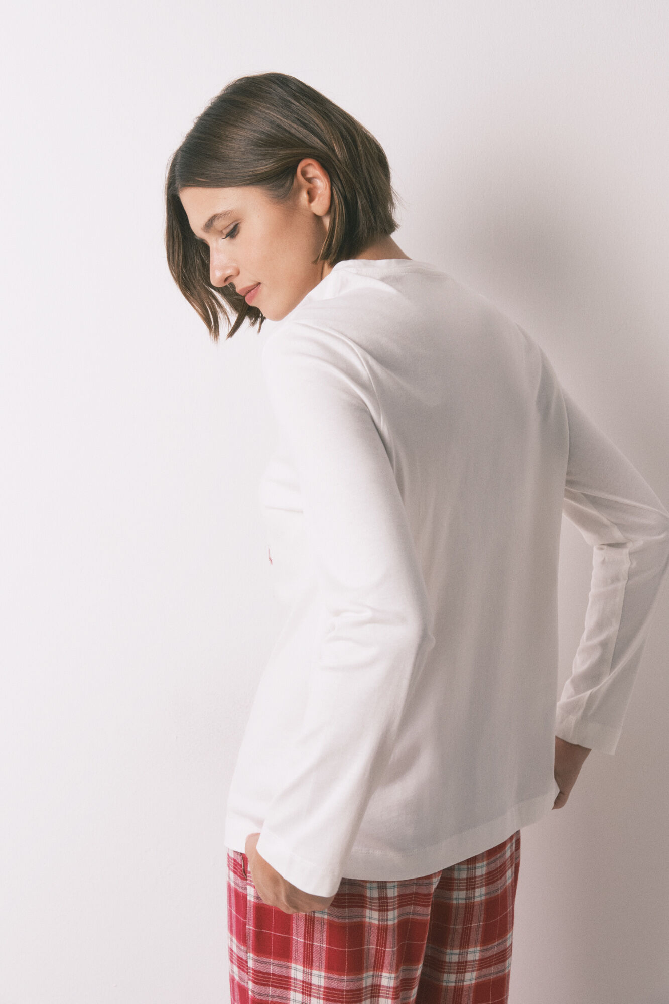 Women'secret Playera de navidad manga larga blanca 100% algod&oacute;n blanco