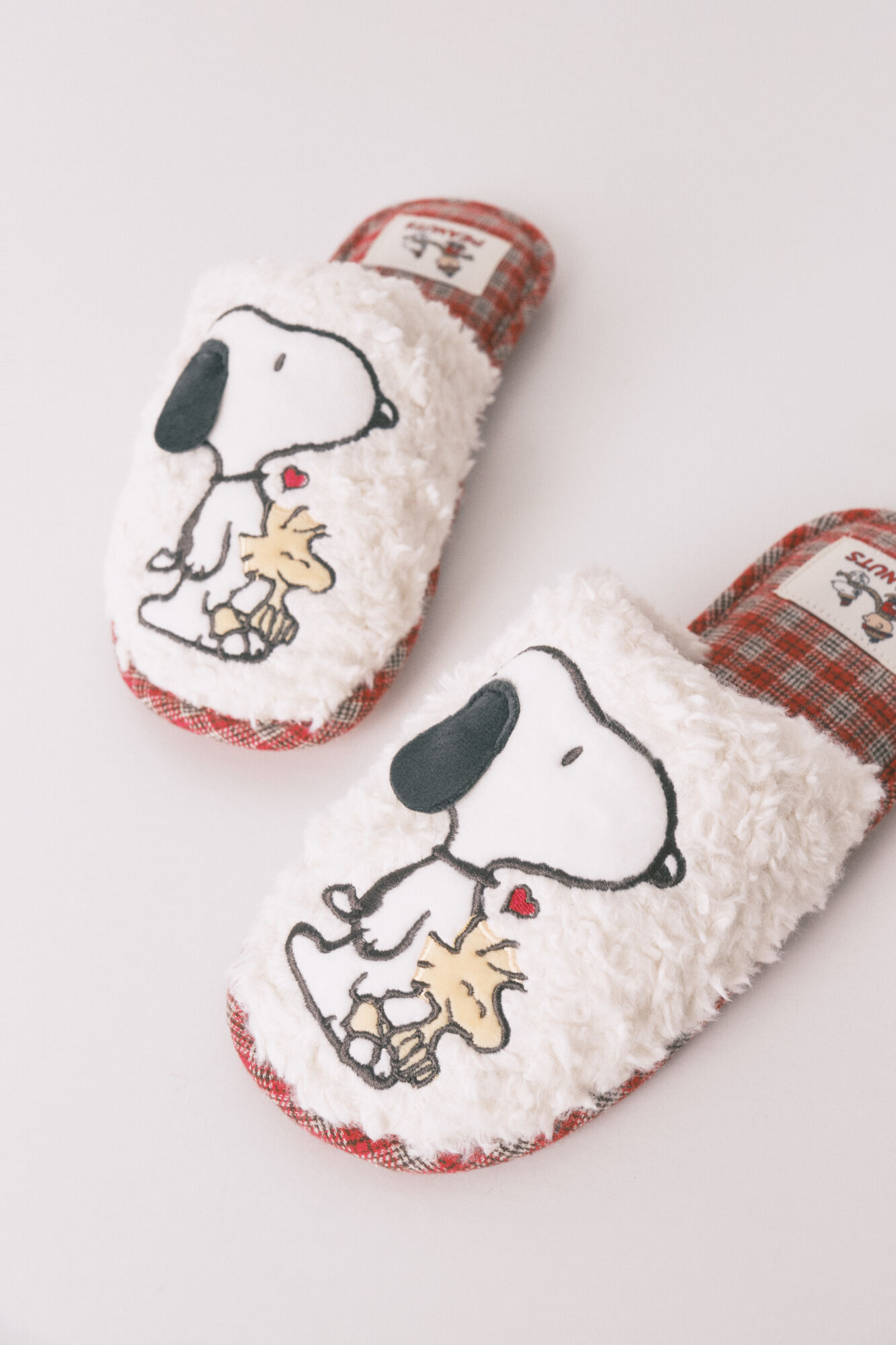 Women'secret Pantuflas para casa de borrego de oveja a cuadros de Snoopy estampado