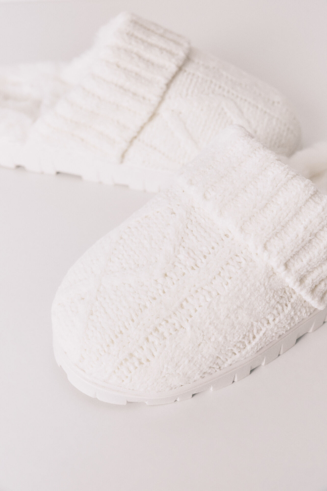 Women'secret Pantuflas para casa de tejido de tricot blancas marfil