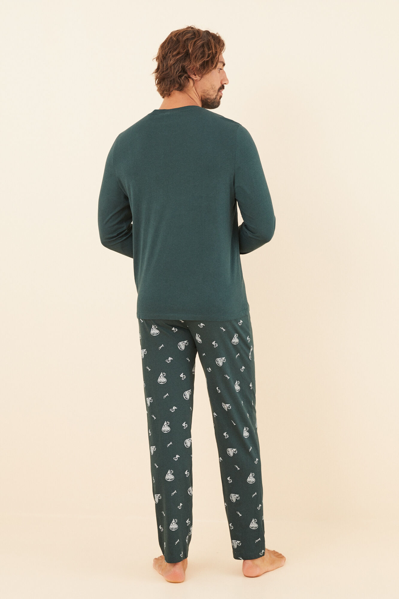 Women'secret Pijama larga hombre 100% algod&oacute;n Snoopy verde