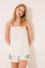 Women'secret Pijama corta de tirantes de algod&oacute;n con estampado verde blanco