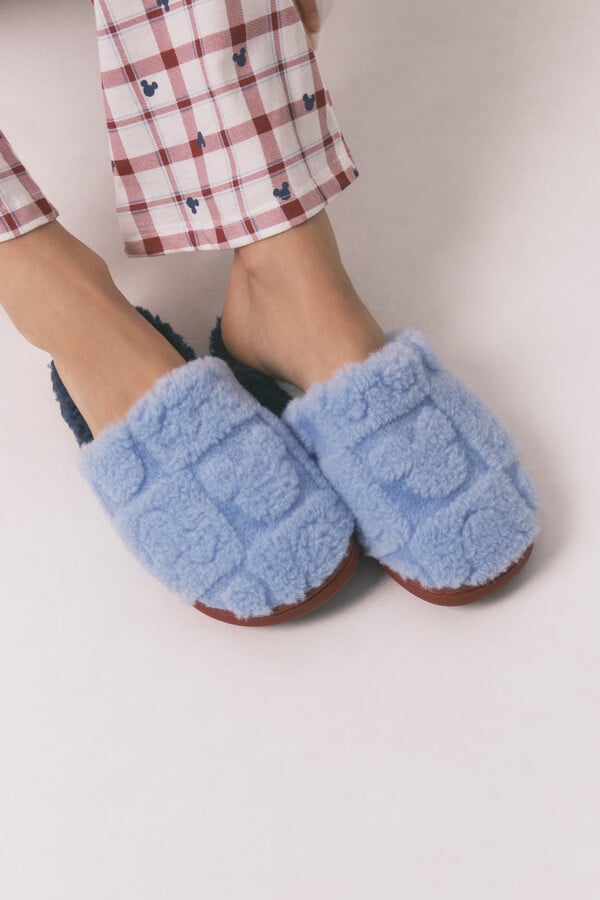 Women'secret Pantuflas para casa de ducha con estampado de Mickey azul estampado