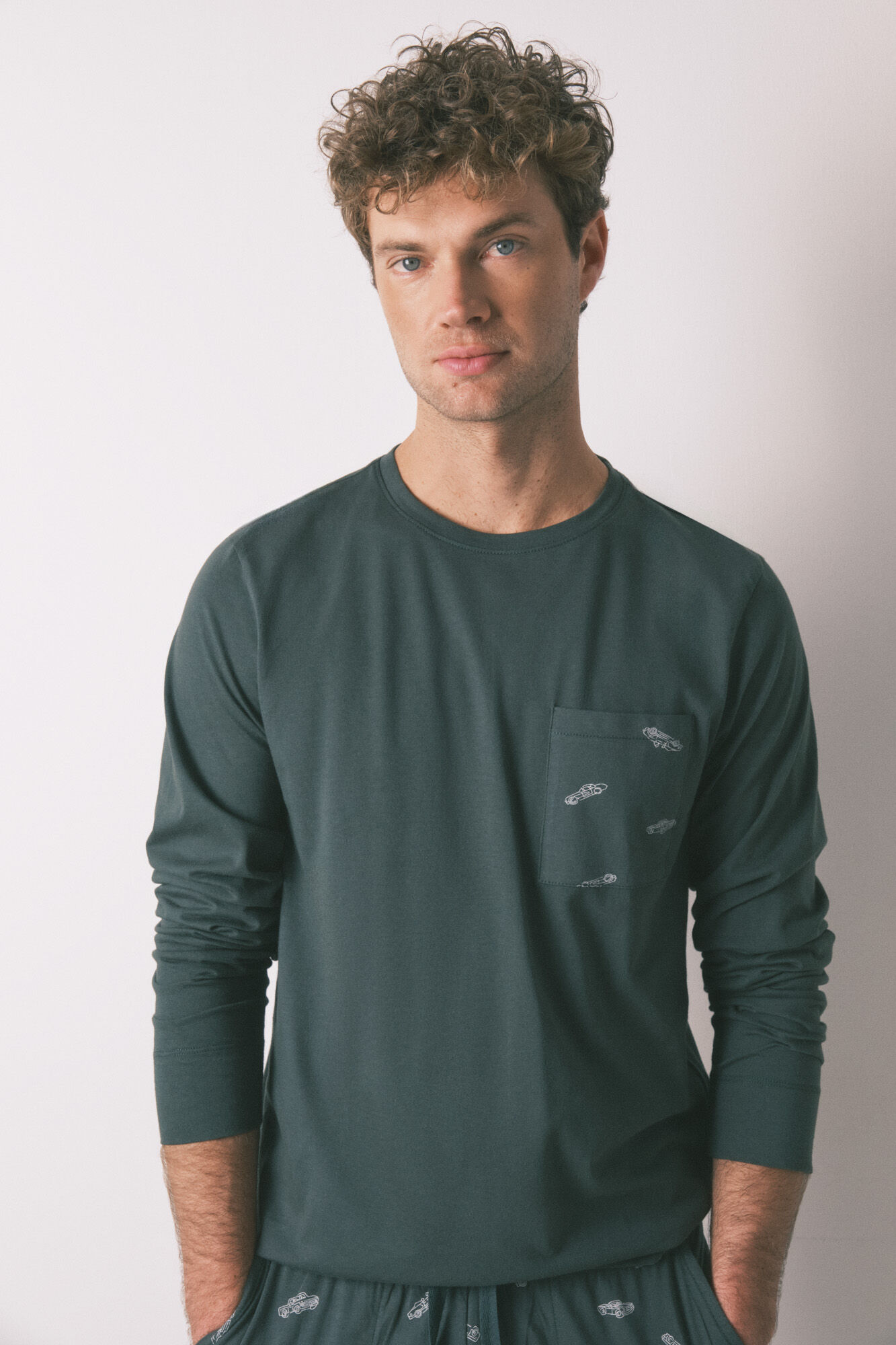 Women'secret Pijama larga de hombre 100% algod&oacute;n coches verdes