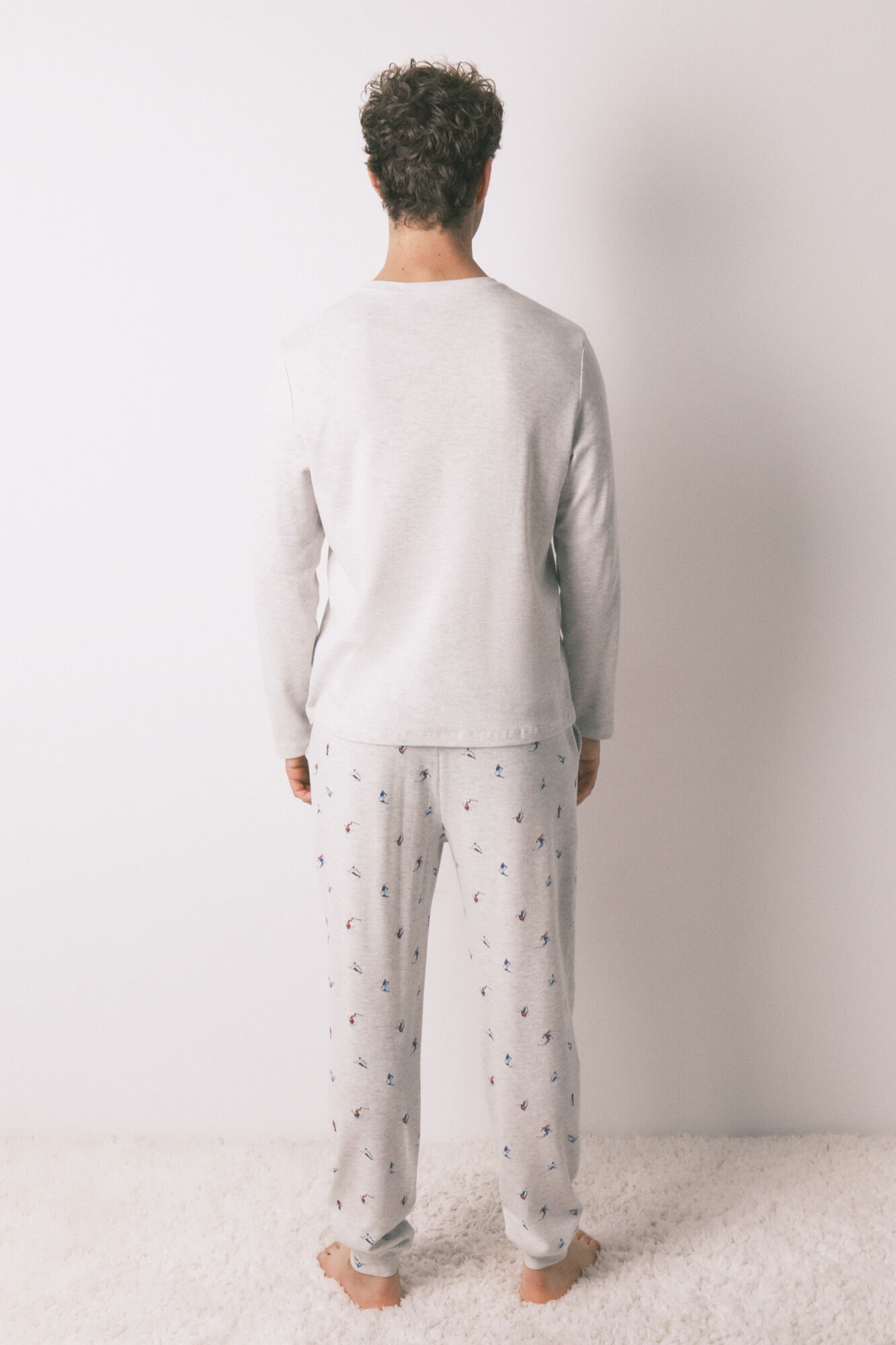 Women'secret Pijama larga de hombre 100% algod&oacute;n gris esqu&iacute; gris