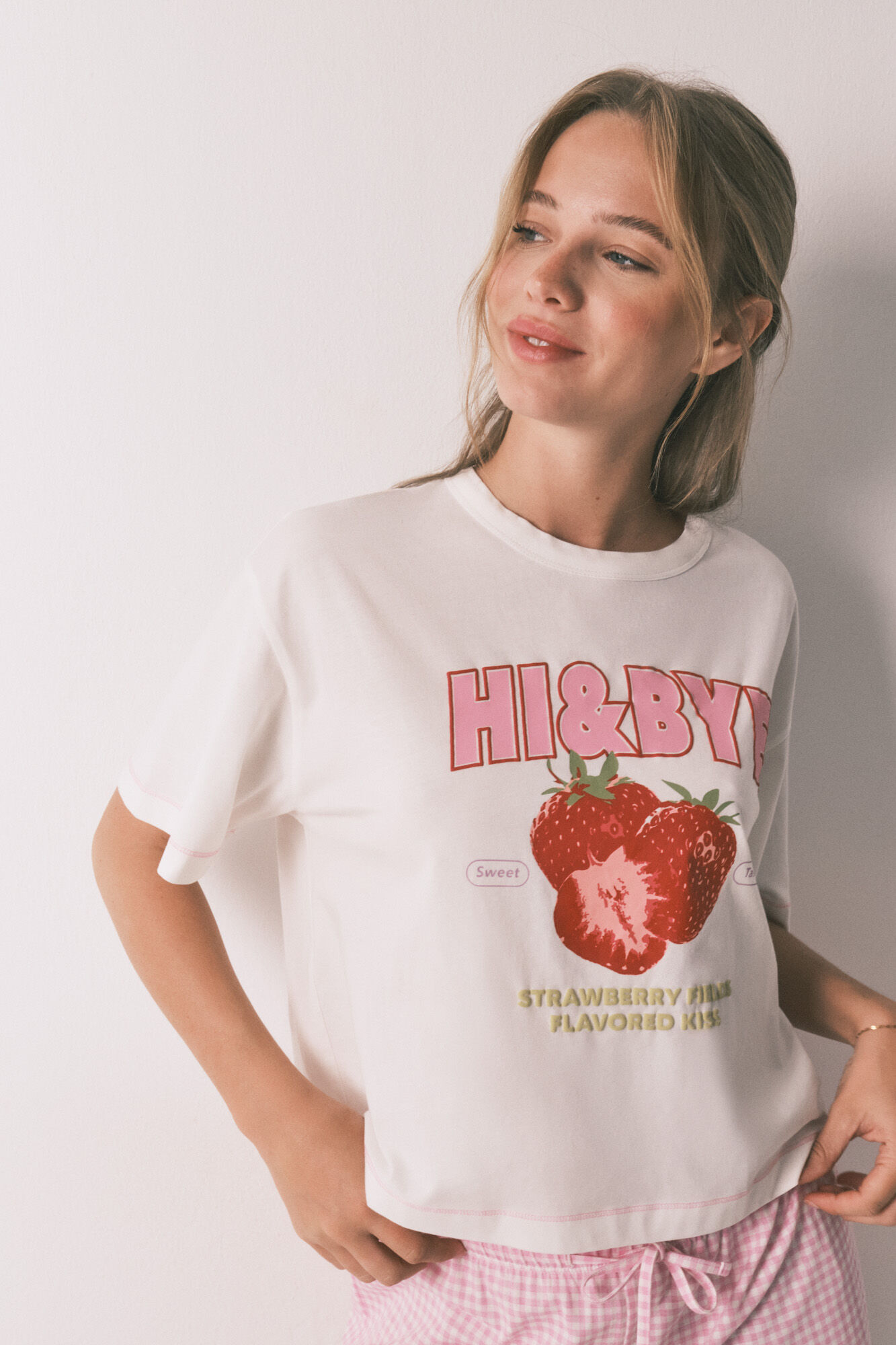 HI&BYE Pijama corta 100% algod&oacute;n rosa marfil