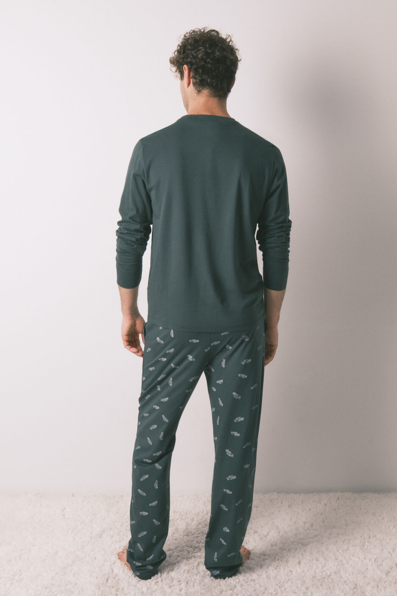 Women'secret Pijama larga de hombre 100% algod&oacute;n coches verdes verde