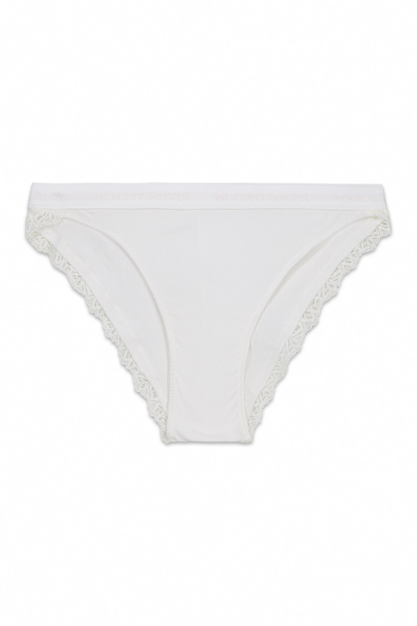 Women'secret Panty cl&aacute;sica acostillada de algod&oacute;n blanca blanco
